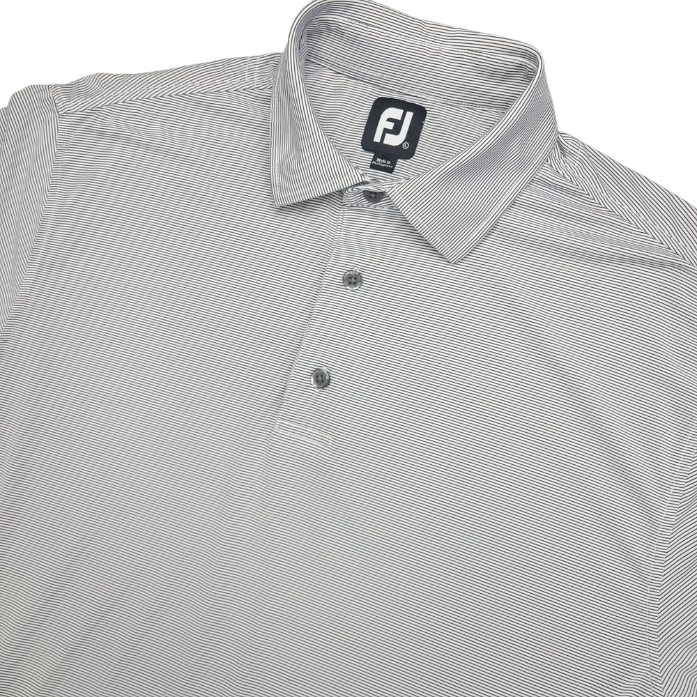 Footjoy Polo Golf Shirt Mens Large Gray Black Pinstripe Short Sleeve Performance